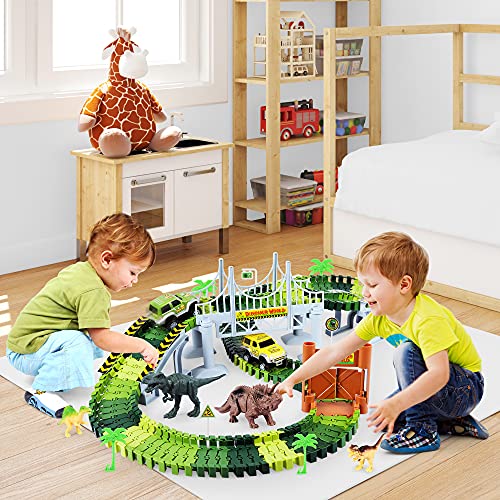 Dinosaur Toys 187 pcs 세계 만들기 로드 레이스 유연한 트랙 플레이 세트 603132 공룡 미국 피규어