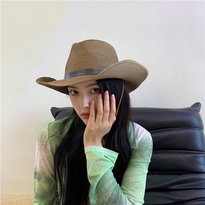 카우보이 모자 소품 웨스턴 밀짚모자 여하해변 비치 썬캡 자외선 차단 썬캡-605502