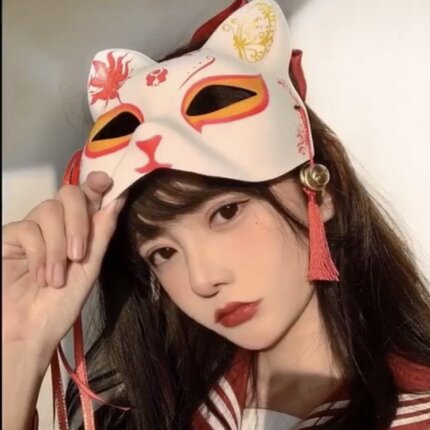 가면무도회 일본식 고양이 여우탈 반얼굴 애니메이션 요정여우 핸드페인팅 무도회 소품-606040