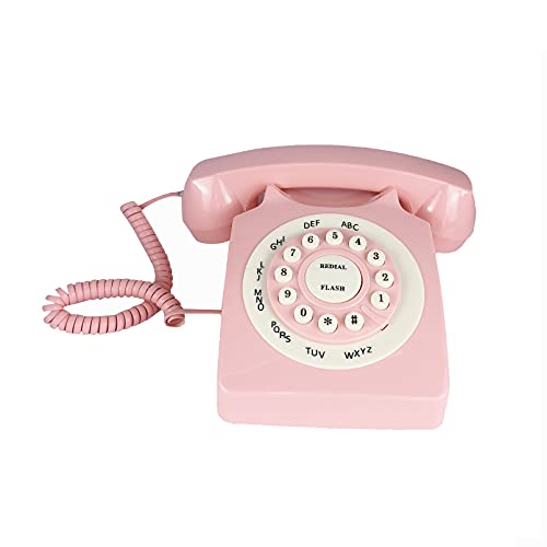 레트로 전화기 미국 빈티지 핑크 유선 클래식 로터리 디자인 가정용-611433