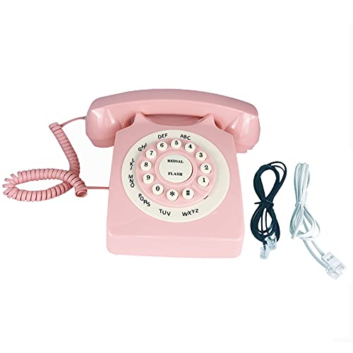 레트로 전화기 미국 빈티지 핑크 유선 클래식 로터리 디자인 가정용-611433