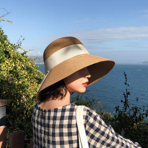 햇빛 가리개 태양 챙넓은 모자 인스 스타일 밀짚모자 여름에는 비치모자를 접어서 휴가 차양-523076