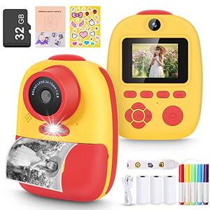 즉석카메라 폴라로이드 Magicfun 즉석 프린트 카메라 for Kids, Zero Ink 카메라 with Paper 필름s, Cartoon Sticker and Color Pencils, 32GB Memory -5-550385