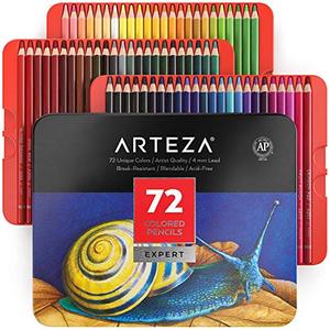 Arteza 색연필, 전문가 용 72 색 세트, 소프트 왁스 기반 코어, 드로잉 아트 용 미술 용품, 스케치, 음영 및 채색, 초보자를위한 생생한 아티스트 연필 및 주석 상자에 담긴 프로 아티스트-5641 미국출고 -564188