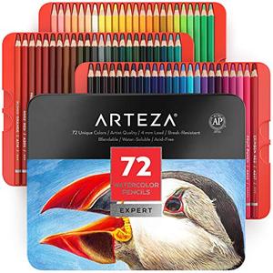 Arteza 전문 수채화 연필, 72 개 세트, 밝고 다양한 색조의 멀티 컬러 아트 드로잉 연필, 채색, 블렌딩 미국출고 -564274