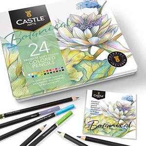 Castle Arts Themed 24 Colored Pencil Set in Tin Box, perfect colors for ‘Botanical’ Art. Featuring, smooth colored cores 미국출고 -564185
