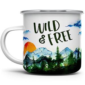 야생 및 무료 에나멜 캠프파이어 머그 야외 모험 매니아 캠핑 커피 컵 Wanderlust Mountain Nature 하이킹 캠프 연인 선물 12oz 579195 미국출고 캠핑컵