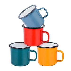 커피 머그 Efar 12 온스 에나멜 커피 차 캠핑 컵 머그 빨강 노랑 파랑 녹색 건강하고 밝은 색상 4종 세트 579200 미국출고 캠핑컵