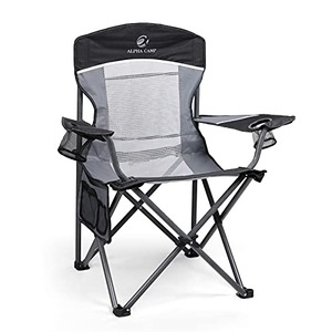 알파 캠프 메쉬 백 캠핑 의자 휴대용 접이식 헤비 듀티 야외 대형 의자 지원 330 LBS 컵 홀더가있는 내구성있는 대형 팔 의자 및 캠프, 낚시, 하이킹을위한 캐리 백 캠핑의자 미국출고-577851