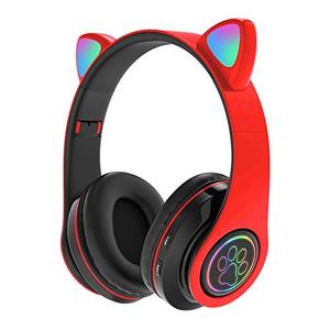 Amazing 7 Cat ’s Ears LED 블루투스 헤드폰, 액티브 노이즈 캔슬링 헤드폰, 무선 헤드셋, 8 시간 재생, Hi-Fi 스테레오, 음악 게임 DJ 용 Deep Bass (Brilliant Red) 미 미국출고-577608