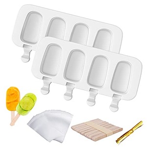 Acerich Popsicle Molds, 2 Pack Ice Pop Molds Silicone 4 Cavities Cake Pop Mold Oval with 60 Wooden Sticks 아이스크림틀 몰드 미국출고-578053