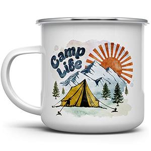 캠프 라이프 에나멜 캠프파이어 머그 야외 캠핑 커피잔 산악 자연 하이킹 연인 선물 12oz 579258 미국출고 캠핑컵