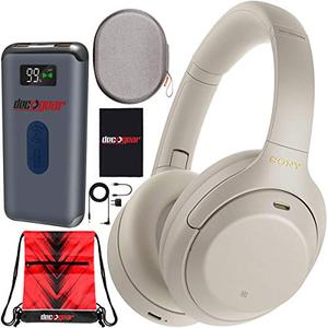 소니 WH-1000XM4 무선 업계 최고의 소음 제거 헤드폰 (핸즈프리 통화 및 Alexa 용 마이크 포함), 실버 WH-1000XM4 , S 번들 (케이스 + 데코 기어 전원 은행 충전기 + 체육관 가방 포함) 미 미국출고-577545