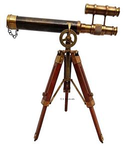 트리페드 스탠드 앤티크 홈 장식 테이블 상단에 있는 더블 바렐 빅토리아 런던(1915) 603517 미국 천체 망원경 천문 별자리