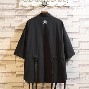 남자 7부자켓 일본 기모노 남 면 마 자수 루즈핏 칠부 셔츠 얇은 코트 중국-608432
