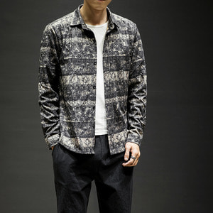 남자셔츠 일본계 빈티지 배색 남성 긴팔 스트라이프 캐주얼 옷 슈트-608291