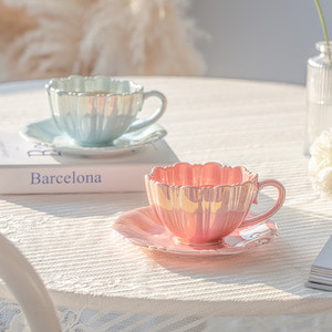 디자인 머그컵 바람꽃잎 도자기 커피잔 접시 고휘도 컵 소박 가정용