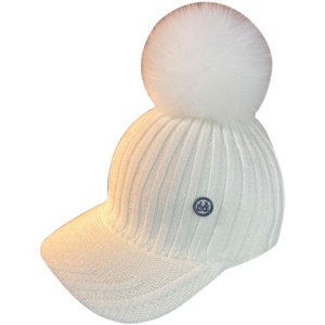 방울 털모자 모자 따뜻한 여우 모피 공 흰색 양모 야구모자