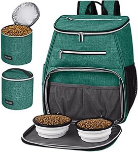 강아지 애견 고양이 가방 급식 미국 BAGLHER 여행 백팩,애완동물 용품 백팩,실리콘 접이식 그릇 2개와 음식 바구니 2개-628736