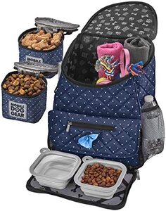 강아지 애견 고양이 가방 급식 미국 이동식 여행,디럭스 퀼트 위켄더 백팩,안감 처리된 음식 캐리어와 접이식 개 그릇 2개-628786