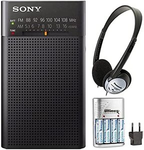 레트로 빈티지 미국 플레이어 헤드폰 및 액세서리 번들이 포함된 소니 ICFP26 휴대용 AM,FM 라디오(블랙)(3개 품목)-628062
