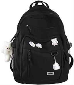 신학기 가방 미국 백팩 틴 걸스 프레피, 패션 빅 학생, 멀티 포켓 캔버스 블랙-630404