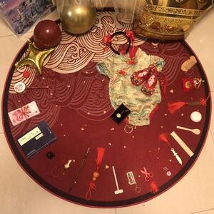 라운드 카펫 카페트 빨간 아기 용품 제비뽑기 중국풍원