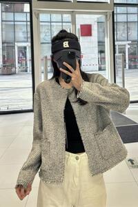 트위드 자켓 가을 여성복 코트 노카라 숏 루즈핏 캐주얼