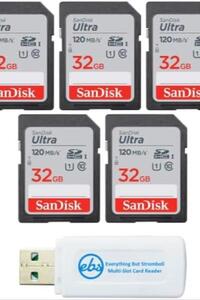 샌디스크 32GB Class 10 SD HC 울트라 플래시 메모리 카드 - 5팩 미국-638279
